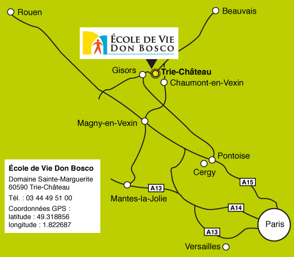 plan d'accès à l'École de Vie Don Bosco